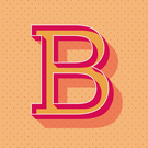 B color&eacute;e sur fond orange et motifs graphiques